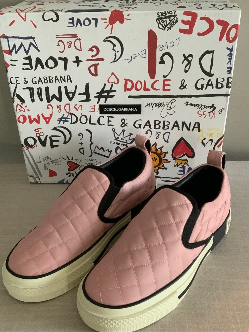 Dolce & Gabbana Pink Quilted Slip-On Sneakers with Black Trim - Picture 5 of 5